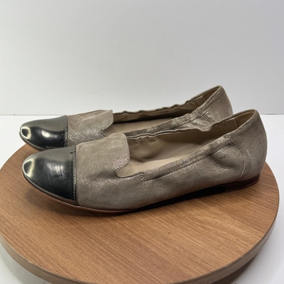 AGL Metallic Cap Toe Leather Ballet Flats Comfortable Shoes Size‎ 38 - Picture 1 of 7